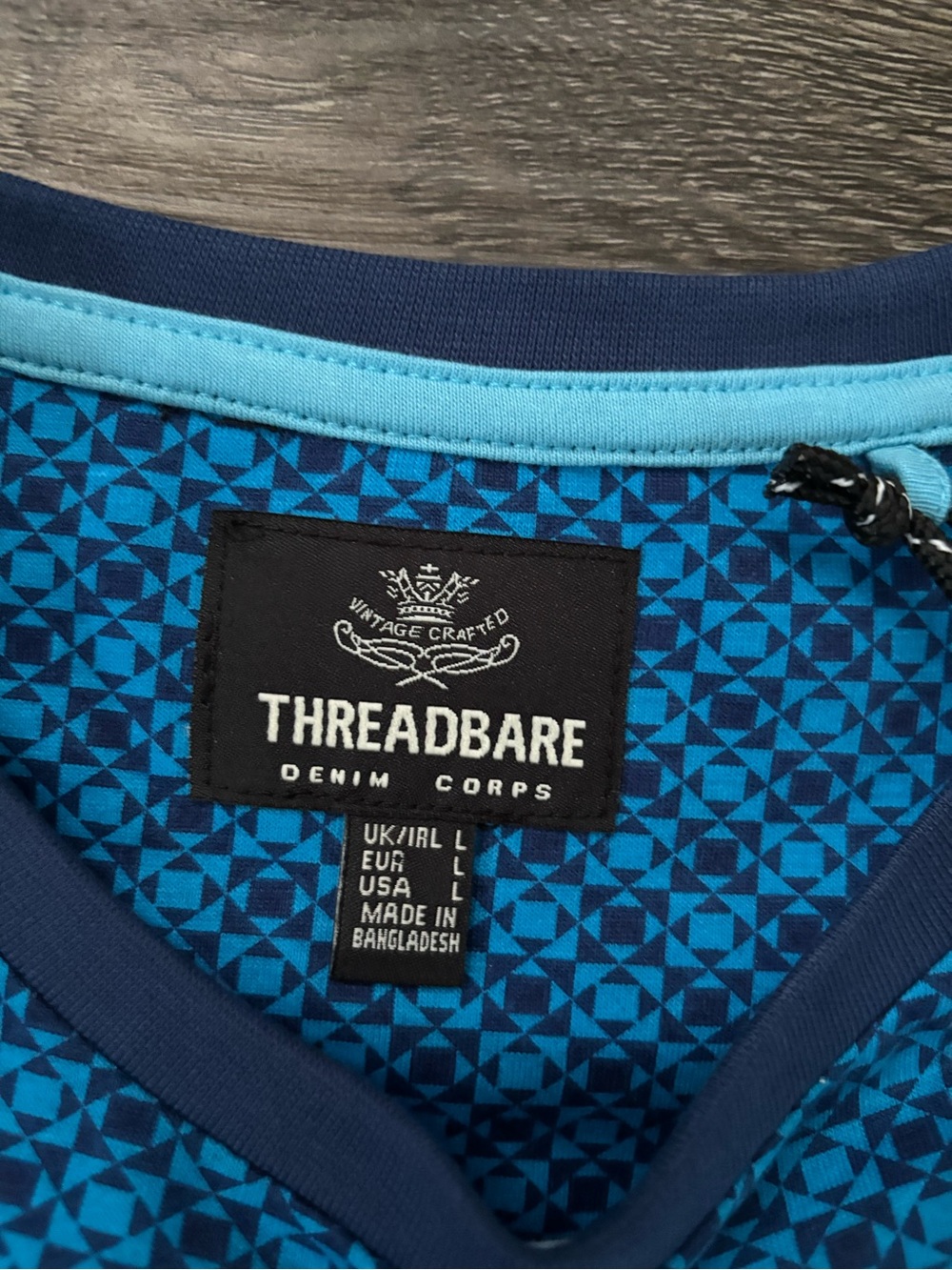 Threadbare Men's Blue Geo-Pattern Short Sleeve Tee - Picture 2 of 2